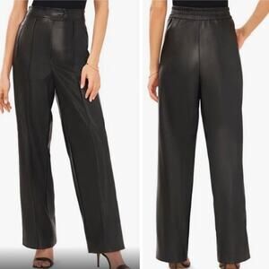 NWT Halogen Black Faux Leather Straight Leg Trouser Pants High Rise Size 16